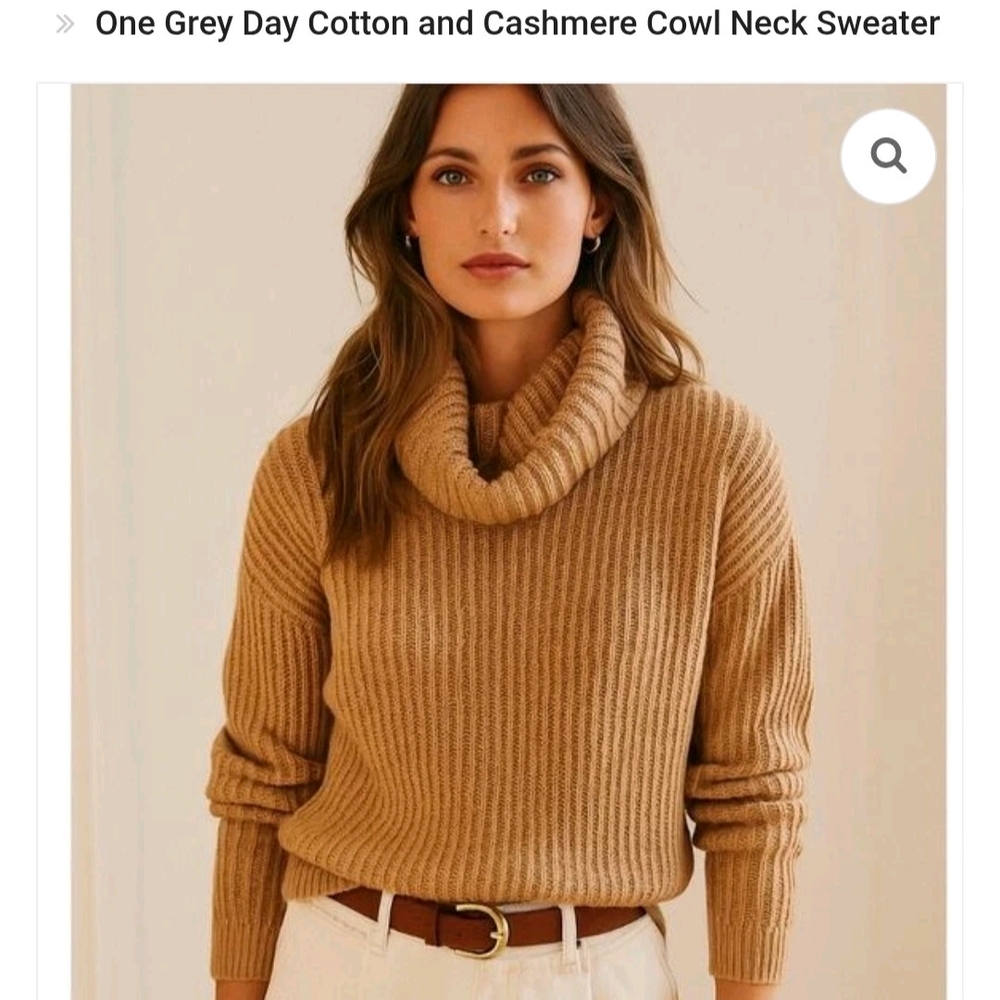 One Grey Day- Cozy Ribbed Cowl Neck Sweater - Camel